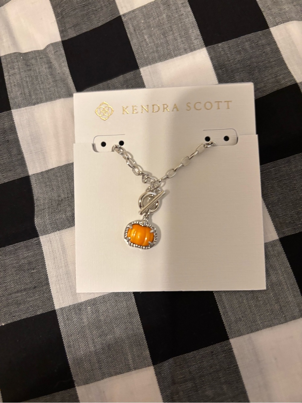 Kendra Scott Silver Chain Necklace with Orange Pumpkin Charm
